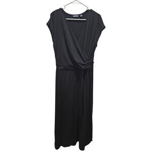 Lands' End Faux Wrap Black Maxi Dress Size M